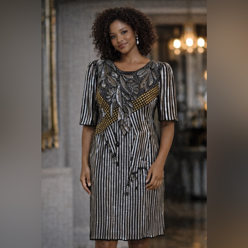 Vintage Stenay Silk Sequin Midi Dress – Size 5/6